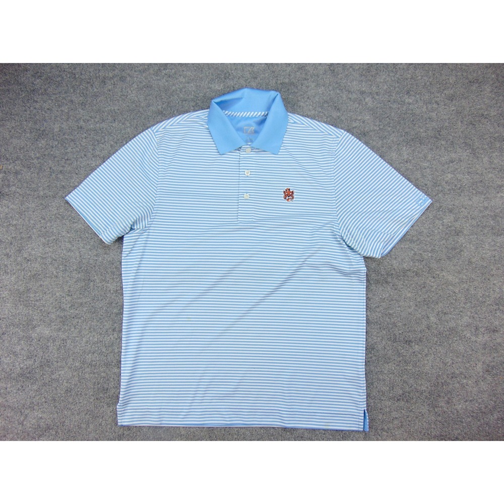 Auburn Tigers Polo Mens Small Blue Striped Cutter & Buck Performance - Picture 2 of 9